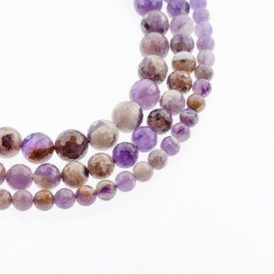 Gėlėtasis ametistas, natūralus, AB kokybė, briaunuotas, apvali forma, rudai violetinė spalva, 37-39 cm/gija, 4, 6, 8, 10, 12, 14 mm Gėlėtasis ametistas, natūralus, AB kokybė, briaunuotas, apvali forma, rudai violetinė spalva, 37-39 cm/gija, 4, 6, 8, 10, 12, 14 mm