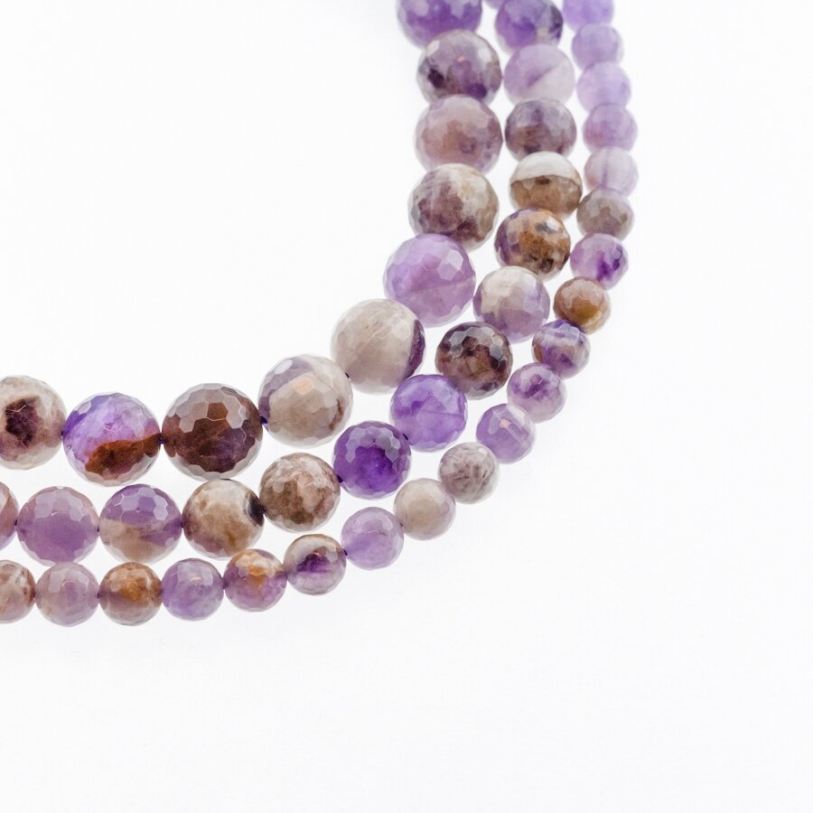 Gėlėtasis ametistas, natūralus, AB kokybė, briaunuotas, apvali forma, rudai violetinė spalva, 37-39 cm/gija, 4, 6, 8, 10, 12, 14 mm Gėlėtasis ametistas, natūralus, AB kokybė, briaunuotas, apvali forma, rudai violetinė spalva, 37-39 cm/gija, 4, 6, 8, 10, 12, 14 mm