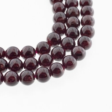 Granatas, natūralus, B kokybė, apvali forma, tamsiai raudona spalva, 37-39 cm/gija, 8 mm