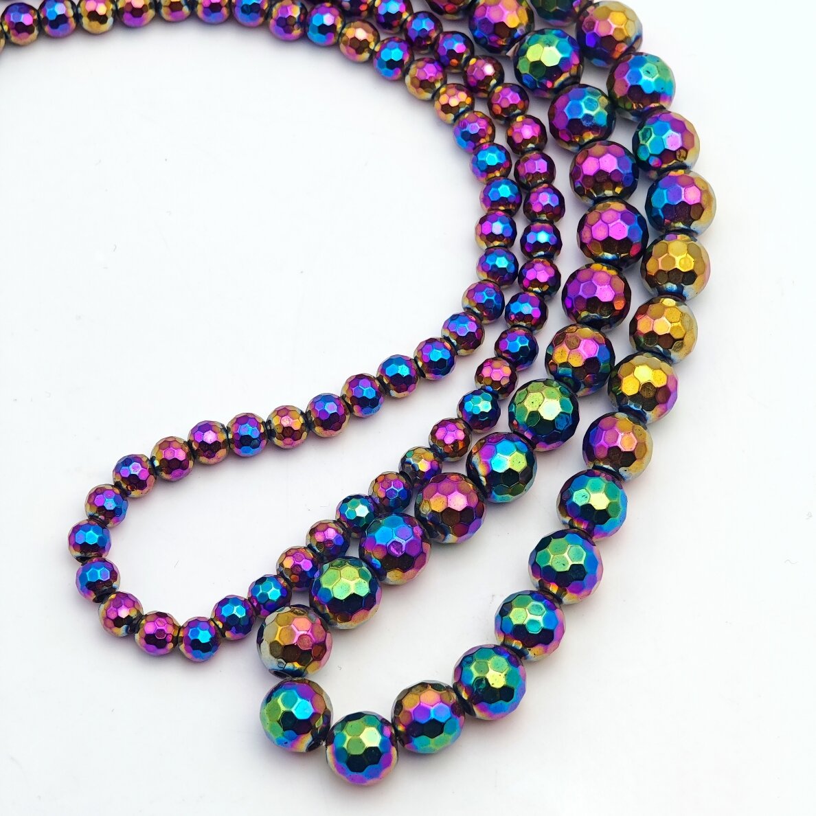 Hematite, Reconstituted, 96-Faceted Round Bead, Rainbow, 39-40 cm/strand, 6 mm