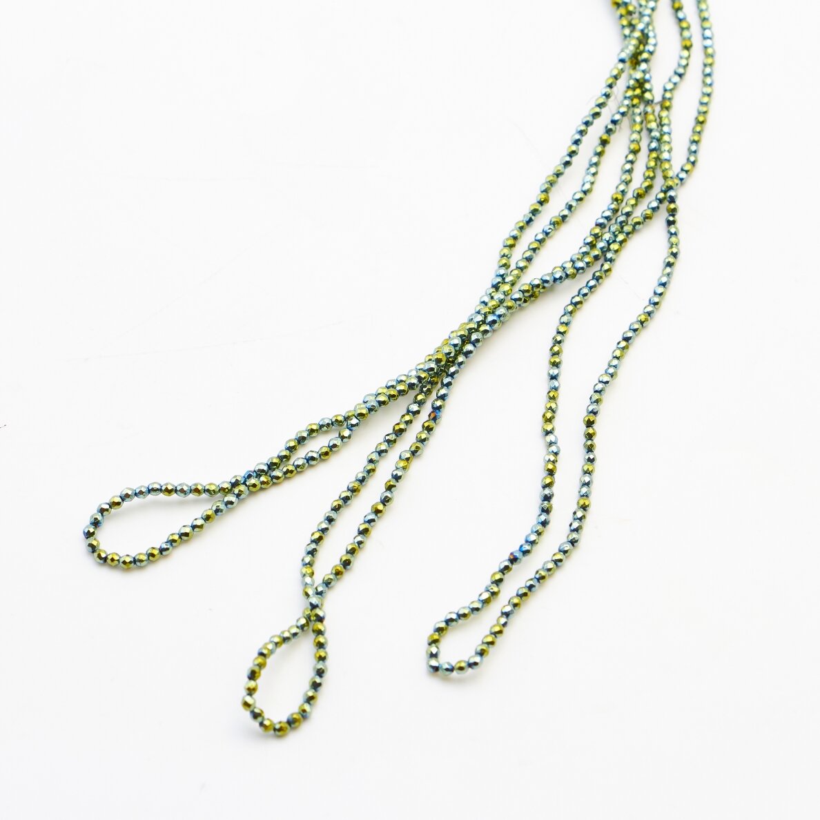 Hematyt, odzyskany, fasetowany, kształt okrągły, zielony kolor, 39-40 cm/sznur, 2 mm