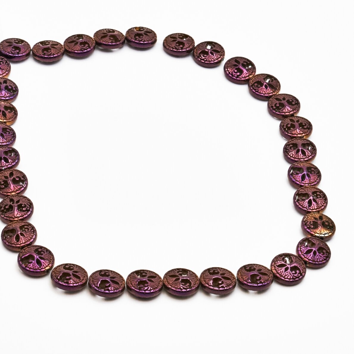 Hematitas, regeneruotas, gyvybės medžio forma, tuščiaviduris, alyvinė spalva, 39-40 cm/gija, 12 mm