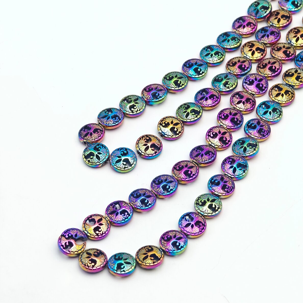 Hematite, Reconstituted, Hollow Tree of Life Bead, Rainbow, 39-40 cm/strand, 12 mm Hematite, Reconstituted, Hollow Tree of Life Bead, Rainbow, 39-40 cm/strand, 12 mm
