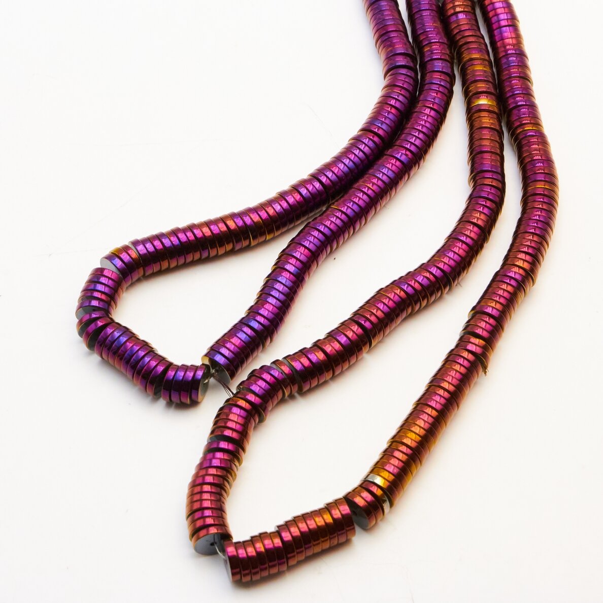 Hematyt, odzyskany, kształt rondelle heishi, liliowy kolor, 39-40 cm/sznur, 2x1 mm
