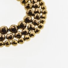 Hematite, Reconstituted, 96-Faceted Round Bead, Brown, 39-40 cm/strand, 6 mm