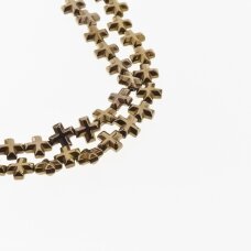 Hematite, Reconstituted, Faceted Cross Bead, Brown, 39-40 cm/strand, 6x6 mm