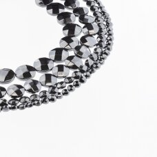 Hematite, Reconstituted, Faceted Puffed Disc Bead, Black, 39-40 cm/strand, 4 mm