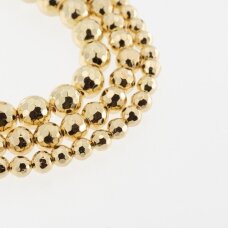 Hematite, Reconstituted, Electroplated, 96-Faceted Round Bead, Gold, 39-40 cm/strand, 6 mm
