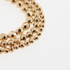Hematite, Reconstituted, Electroplated, Faceted Round Bead, Gold, 39-40 cm/strand, 2 mm