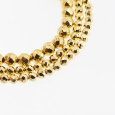 Hematite, Reconstituted, Electroplated, Faceted Round Bead, Light Gold, 39-40 cm/strand, 2 mm