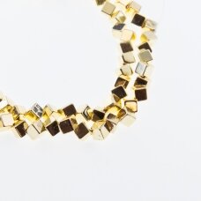 Hematite, Reconstituted, Electroplated, Diagonally-drilled Cube Bead, Light Gold, 39-40 cm/strand, 4, 6, 8 mm