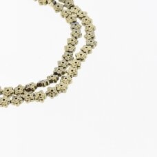 Hematite, Reconstituted, Flower Bead, Two Ways Drilled, Khaki Gold, 39-40 cm/strand, 6x3 mm