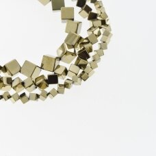 Hematite, Reconstituted, Diagonally-drilled Cube Bead, Khaki Gold, 39-40 cm/strand, 4, 6, 8 mm