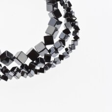Hematite, Reconstituted, Diagonally-drilled Cube Bead, Black, 39-40 cm/strand, 4 mm