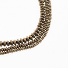 Hematite, Reconstituted, Matte Faceted Abacus Rondelle Bead, Khaki Gold, 39-40 cm/strand, 3x2, 4x2, 4x3, 6x3, 6x4, 8x3, 8x6, 10x3, 10x6mm