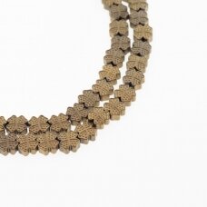 Hematite, Reconstituted, Matte Four-leaf Clover Cross Bead, Khaki Gold, 39-40 cm/strand, 8x8 mm