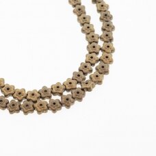 Hematite, Reconstituted, Matte Flower Bead, Two Ways Drilled, Khaki Gold, 39-40 cm/strand, 6x3 mm