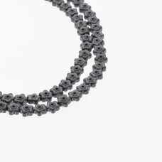 Hematite, Reconstituted, Matte Flower Bead, Two Ways Drilled, Black, 39-40 cm/strand, 6x3 mm