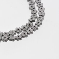 Hematite, Reconstituted, Matte Flower Bead, Two Ways Drilled, Nickel Grey, 39-40 cm/strand, 6x3 mm