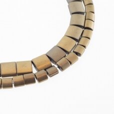 Hematite, Reconstituted, Matte Puffed Square Bead, Two Sides Grooved, Khaki Gold, 39-40 cm/strand, 5, 7, 9 mm