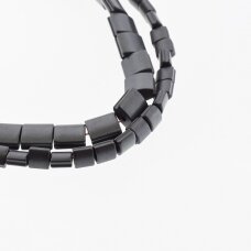 Hematite, Reconstituted, Matte Puffed Square Bead, Two Sides Grooved, Black, 39-40 cm/strand, 5 mm
