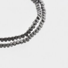 Hematite, Reconstituted, Matte Puffed Triangle Rondelle Bead, Nickel Grey, 39-40 cm/strand, 3x2 mm