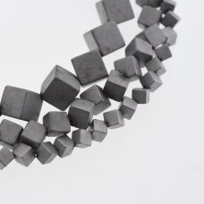 Hematite, Reconstituted, Matte Diagonally-drilled Cube Bead, Black, 39-40 cm/strand, 4, 6, 8 mm
