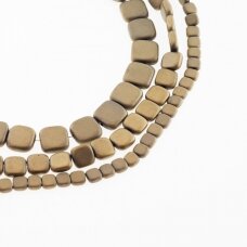 Hematite, Reconstituted, Matte Flat Rounded Square Bead, Khaki Gold, 39-40 cm/strand, 3, 4, 6, 8 mm