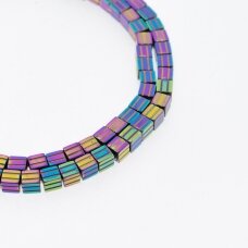 Hematite, Reconstituted, Grooved Cube Bead, Rainbow, 39-40 cm/strand, 3.5 mm
