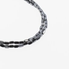 Hematite, Reconstituted, Rounded Square Tube Bead, Black, 39-40 cm/strand, 2x4 mm