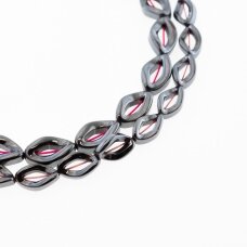 Hematyt, odzyskany, skręconegowy owalny kształt pierścienia, czarny kolor, 39-40 cm/sznur, 8x13, 10x16 mm