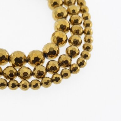 Hematite, Reconstituted, 96-Faceted Round Bead, Dark Gold, 39-40 cm/strand, 6 mm