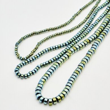 Hematitas, regeneruotas, abacus rondelės forma, žalia spalva, 39-40 cm/gija, 3x2 mm