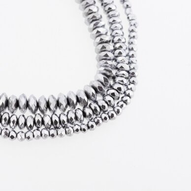 Hematite, Reconstituted, Faceted Abacus Rondelle Bead, Nickel Grey, 39-40 cm/strand, 3x2, 4x2, 4x3, 6x3, 6x4, 8x3, 8x6, 10x3, 10x6 mm