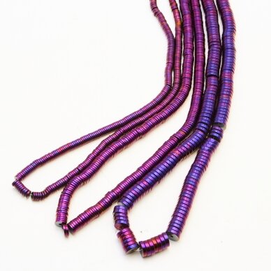 Hematyt, odzyskany, kształt rondelle heishi, liliowy kolor, 39-40 cm/sznur, 2x1 mm