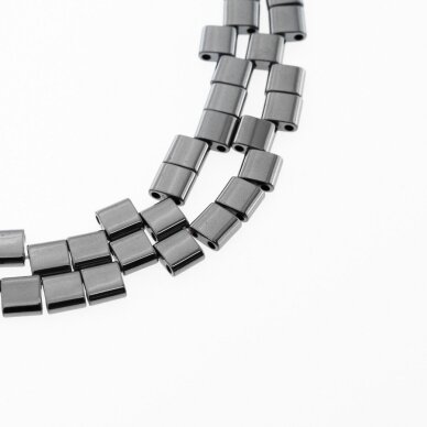 Hematite, Reconstituted, Puffed Square Bead, Double Drilled, Black, 39-40 cm/strand, 5x5x2, 6x6x3 mm