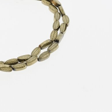 Hematite, Reconstituted, Carved Leaf Bead, Khaki Gold, 39-40 cm/strand, 4x8 mm