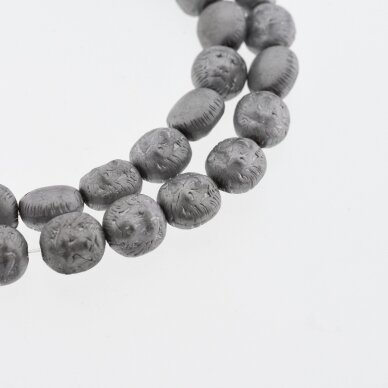 Hematitas, regeneruotas, matinis, liūto galvos forma, juoda spalva, 39-40 cm/gija, 8x10 mm Hematitas, regeneruotas, matinis, liūto galvos forma, juoda spalva, 39-40 cm/gija, 8x10 mm