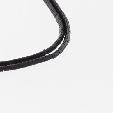 Hematitas, regeneruotas, matinis, trikampio rondelės forma, juoda spalva, 39-40 cm/gija, 3x1 mm Hematitas, regeneruotas, matinis, trikampio rondelės forma, juoda spalva, 39-40 cm/gija, 3x1 mm