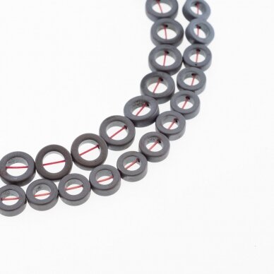 Hematitas, regeneruotas, matinis, žiedo forma, juoda spalva, 39-40 cm/gija, 8, 10, 12, 14, 16 mm Hematitas, regeneruotas, matinis, žiedo forma, juoda spalva, 39-40 cm/gija, 8, 10, 12, 14, 16 mm