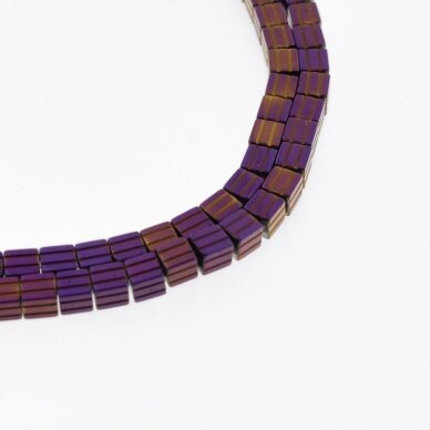 Hematite, Reconstituted, Grooved Cube Bead, Purple, 39-40 cm/strand, 3.5 mm
