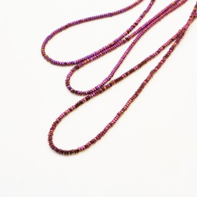 Hematitas, regeneruotas, sulenkto kvadrato rondelės forma, alyvinė spalva, 39-40 cm/gija, 2x1 mm Hematitas, regeneruotas, sulenkto kvadrato rondelės forma, alyvinė spalva, 39-40 cm/gija, 2x1 mm