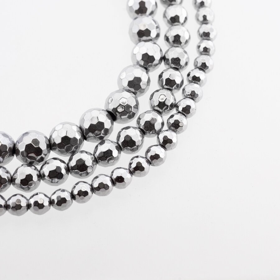 Hematite, Reconstituted, 96-Faceted Round Bead, Nickel Grey, 39-40 cm/strand, 6, 8, 10, 12, 14 mm Hematite, Reconstituted, 96-Faceted Round Bead, Nickel Grey, 39-40 cm/strand, 6, 8, 10, 12, 14 mm