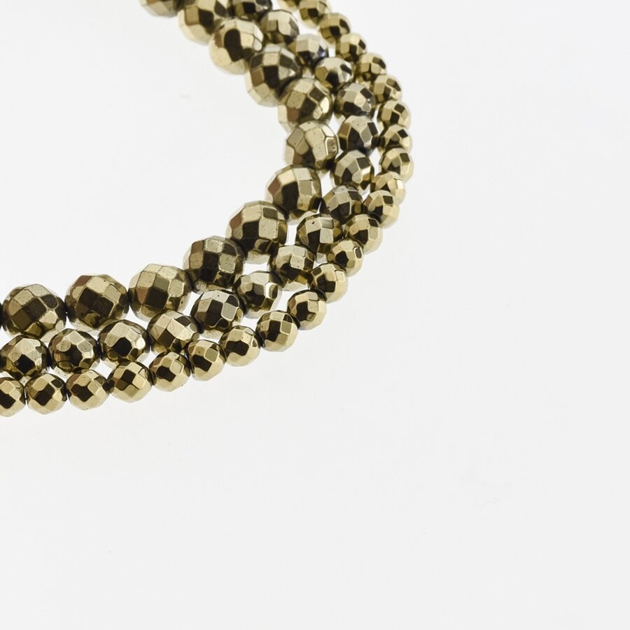 Hematite, Reconstituted, Faceted Round Bead, Khaki Gold, 39-40 cm/strand, 2, 2.5, 3, 4, 5, 6, 8, 10, 12 mm