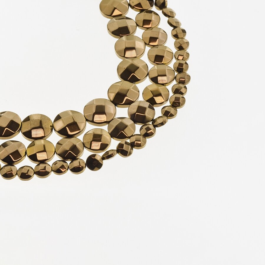 Hematite, Reconstituted, Faceted Puffed Disc Bead, Brown, 39-40 cm/strand, 4 mm Hematite, Reconstituted, Faceted Puffed Disc Bead, Brown, 39-40 cm/strand, 4 mm