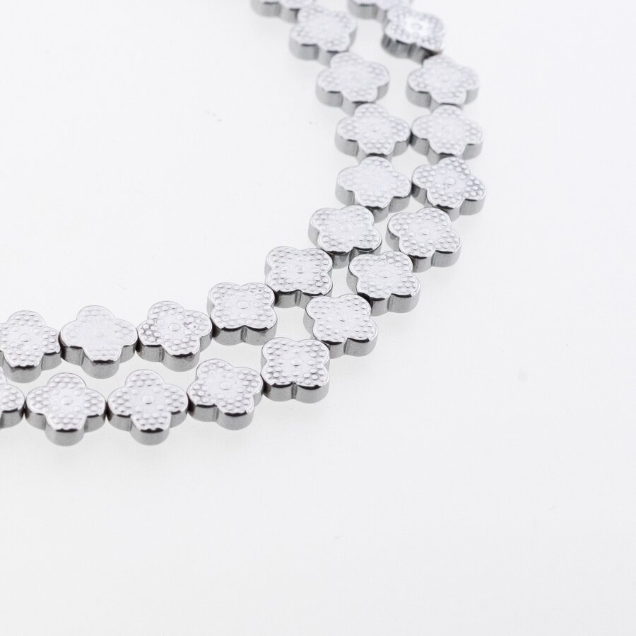 Hematite, Reconstituted, Four-leaf Clover Bead, Nickel Grey, 39-40 cm/strand, 8x8 mm