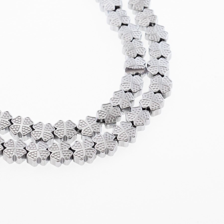 Hematite, Reconstituted, Four-leaf Clover Cross Bead, Nickel Grey, 39-40 cm/strand, 8x8 mm Hematite, Reconstituted, Four-leaf Clover Cross Bead, Nickel Grey, 39-40 cm/strand, 8x8 mm