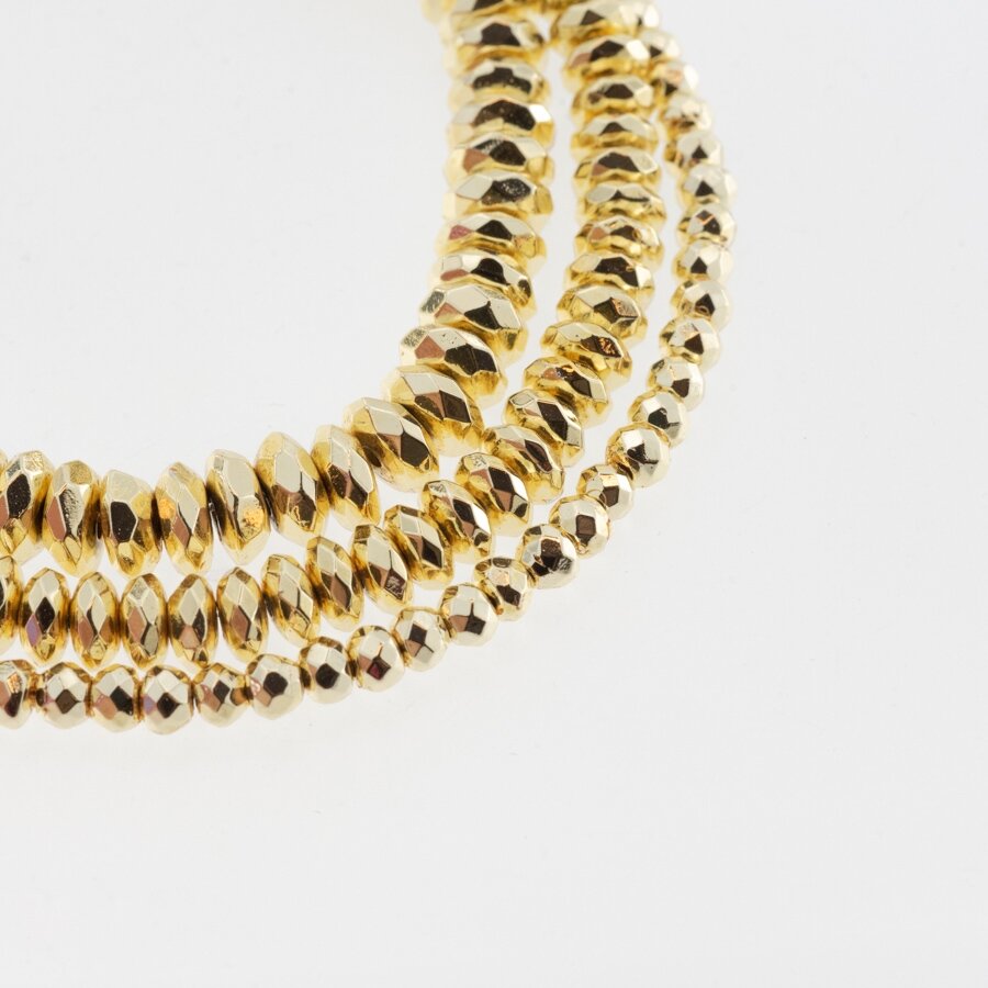 Hematite, Reconstituted, Electroplated, Faceted Abacus Rondelle Bead, Extra Light Gold, 39-40 cm/strand, 3x2 mm