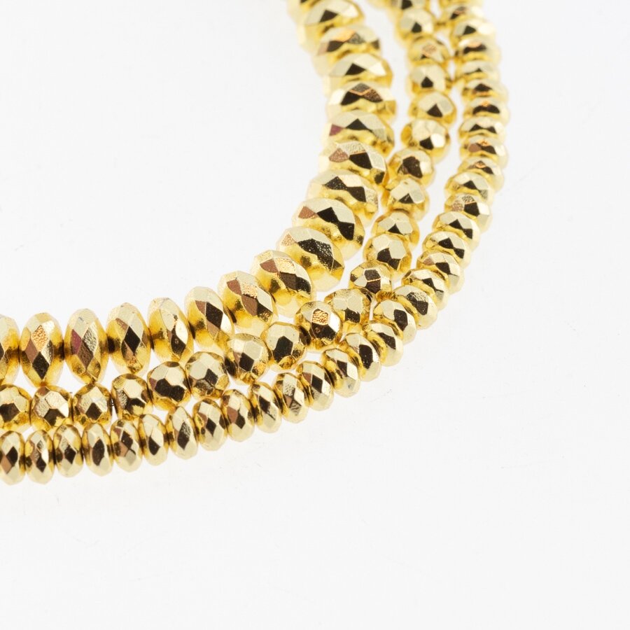 Hematite, Reconstituted, Electroplated, Faceted Abacus Rondelle Bead, Light Gold, 39-40 cm/strand, 3x2 mm