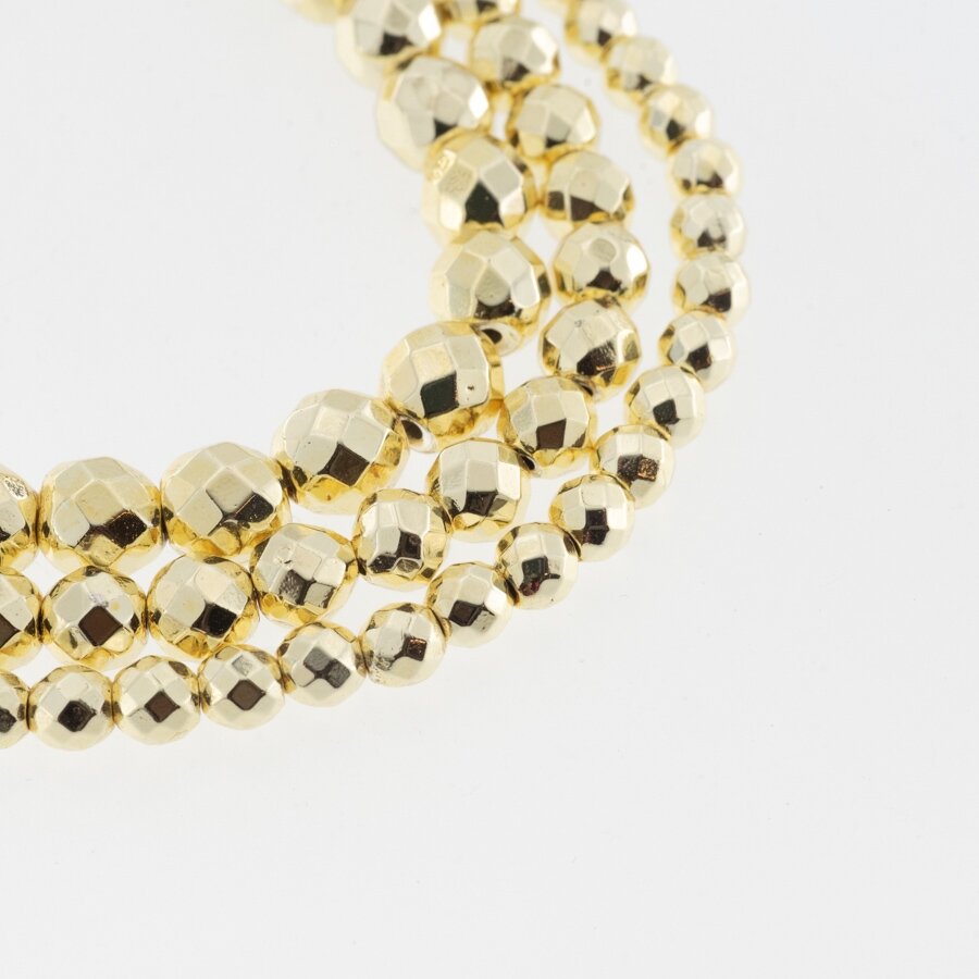 Hematite, Reconstituted, Electroplated, Faceted Round Bead, Extra Light Gold, 39-40 cm/strand, 2 mm